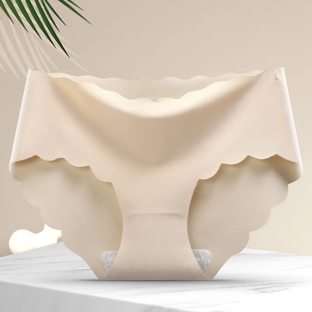 3/$35 Beige Seamless Scalloped Panties Underwear Briefs Mid Waist Women